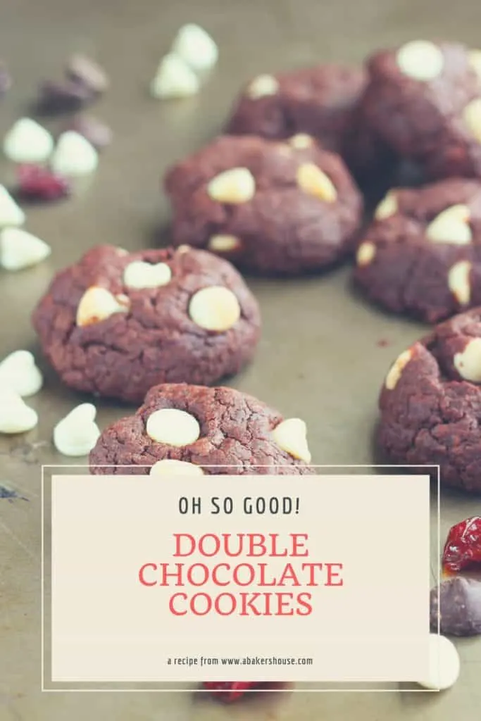 Double Chocolate Cookies with Dried Cherries on metal pan