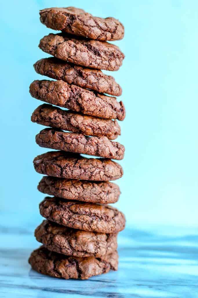Tall stack of brownie cookies
