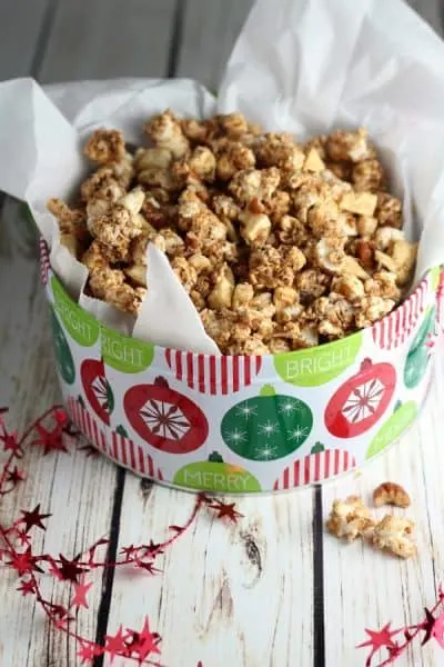 popcorn in a christmas tin
