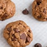 Nutella Chocolate Chip Cookies Gluten Free on a pan with white parchment background