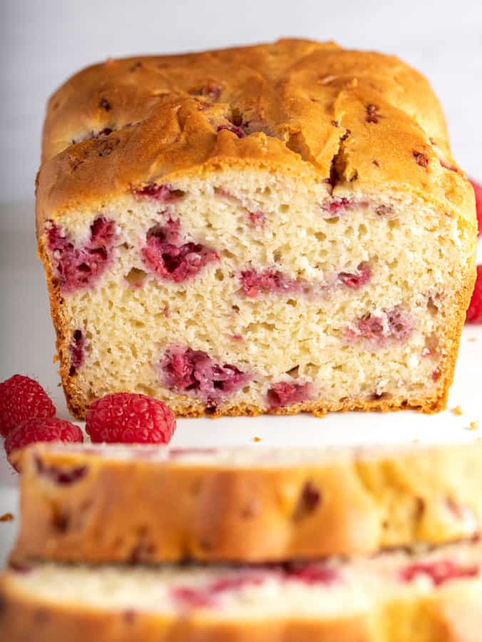 gluten free raspberry bread on white plate