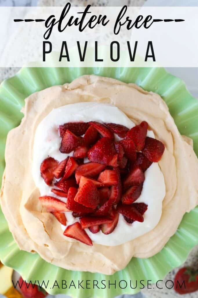 Overhead photo of pavlova dessert with strawberries