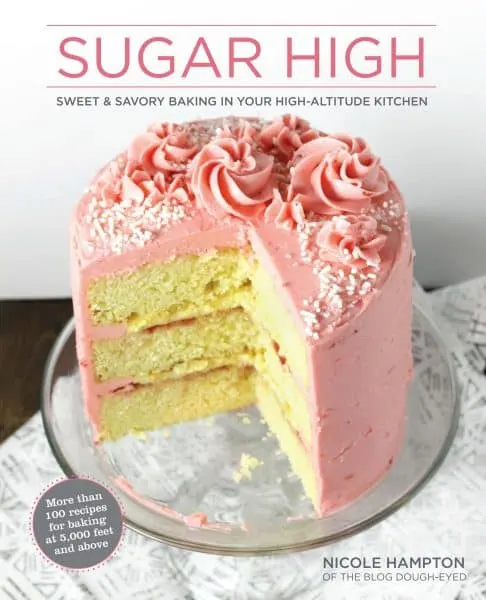 Sugar High cookbook title page with pink cake on front