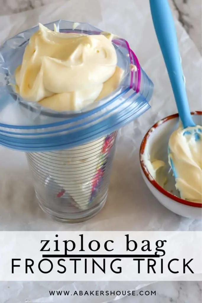 Pinterest image for zip loc bag icing trick with filled icing bag