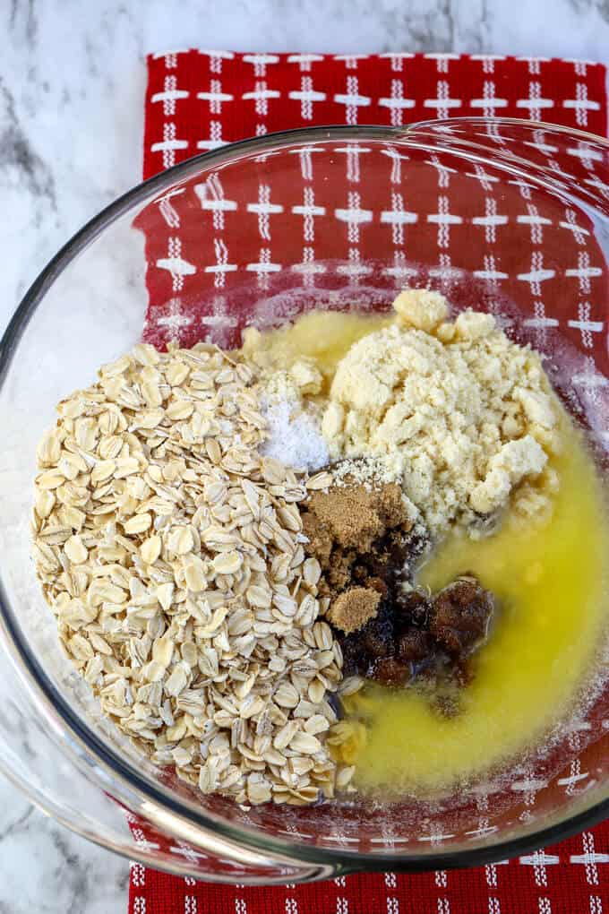 Ingredients for the easy apple crisp topping before mixing