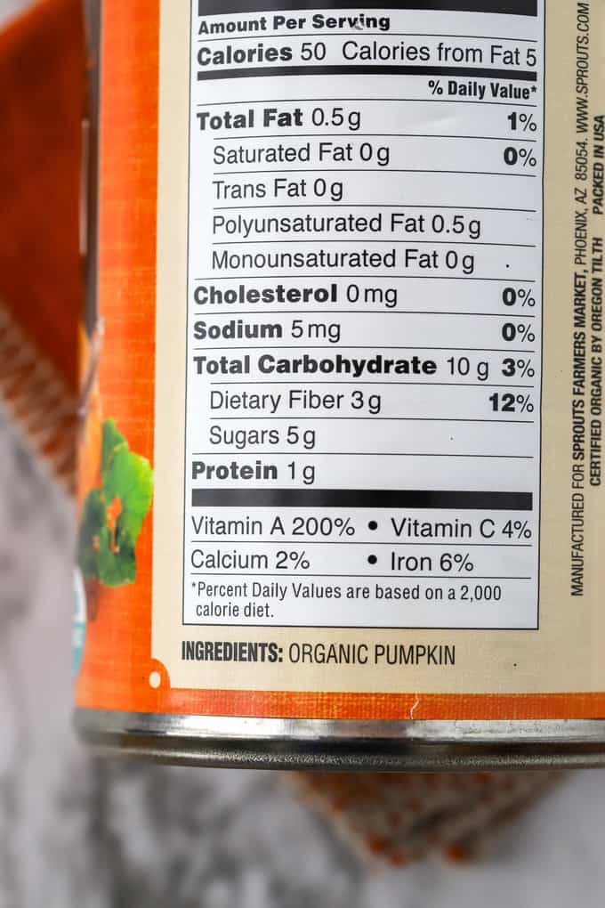 Nutrition label for organic pumpkin puree from Sprouts Market