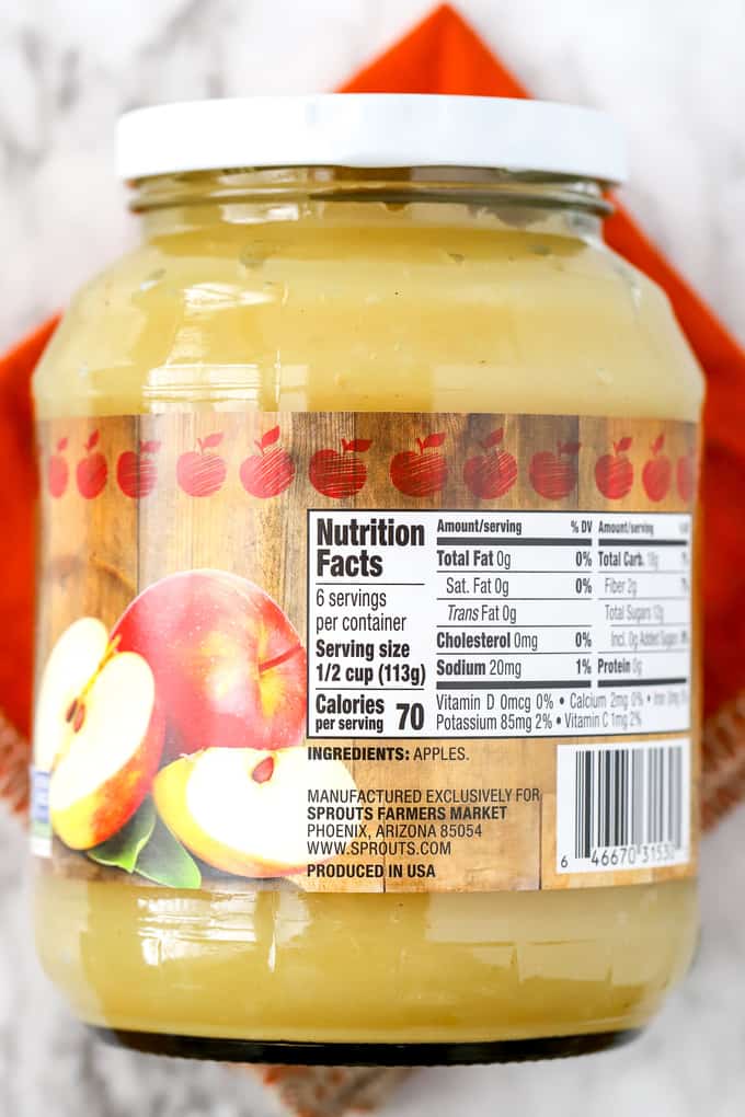 Nutrition label for Sprouts apple sauce