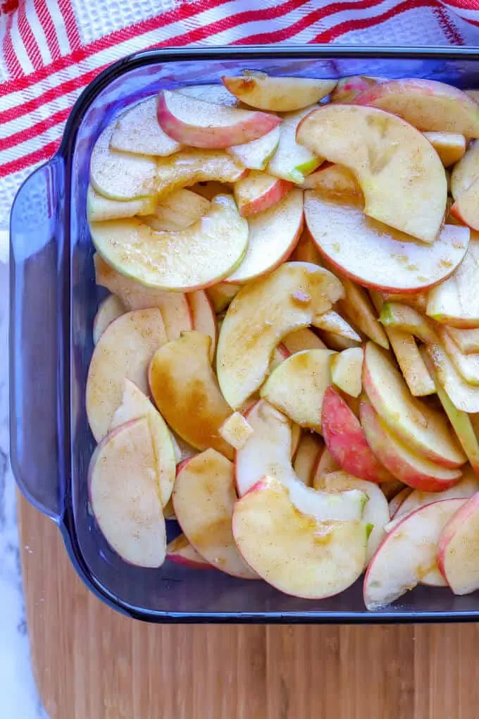 Sliced apples ready to be baked for apple crumble