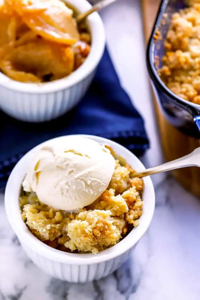 Apple Crumble Single Serving with scoop of ice cream
