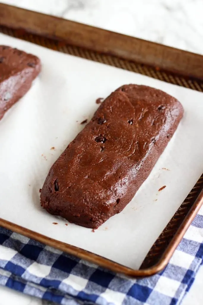 Vegan chocolate biscotti before baking