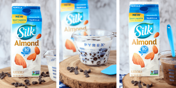 three photos of Silk Almondmilk and chocolate chips