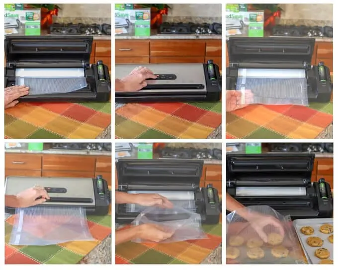 six photos showing how to make a bag with FoodSaver