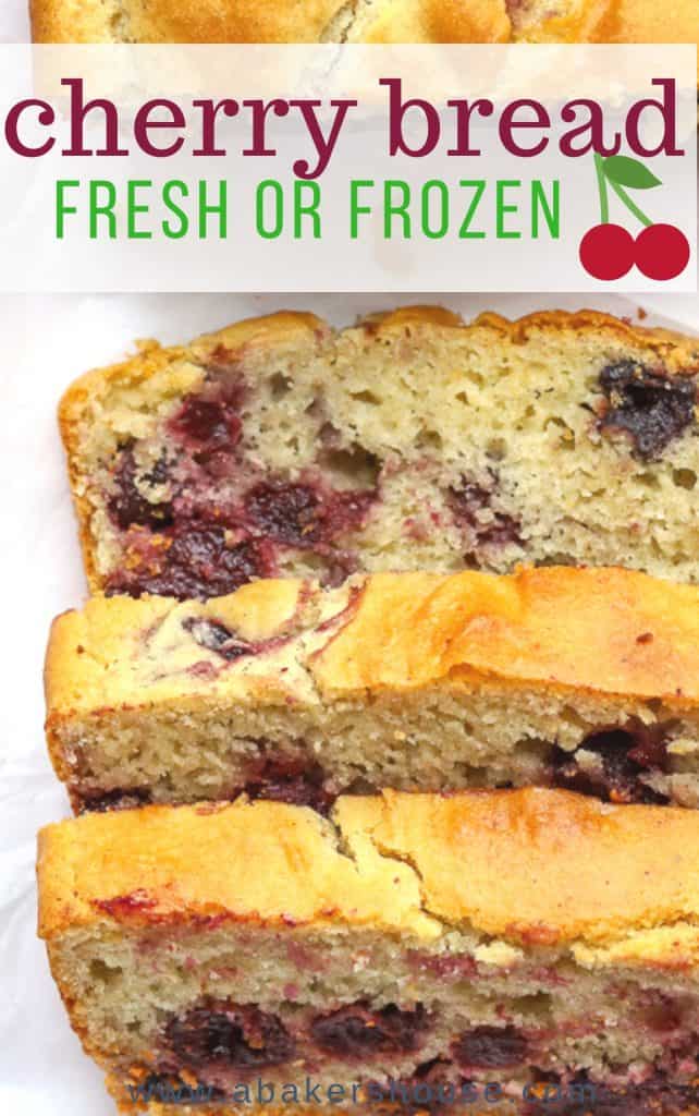 Pinterest image with sliced gluten free cherry bread