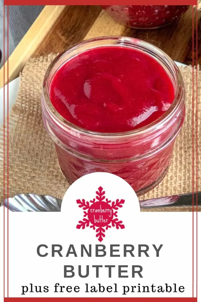 Pinterest image for cranberry butter recipe and free printable label