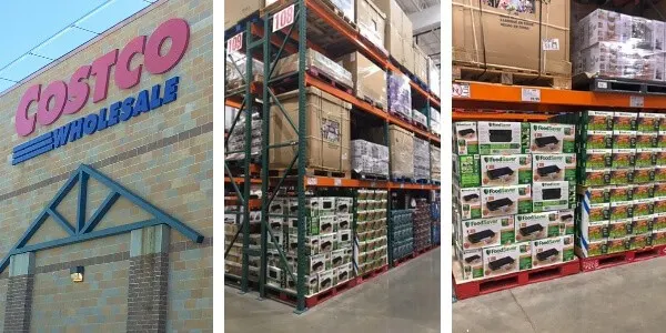 Three photos showing where in Costco to find the FoodSaver