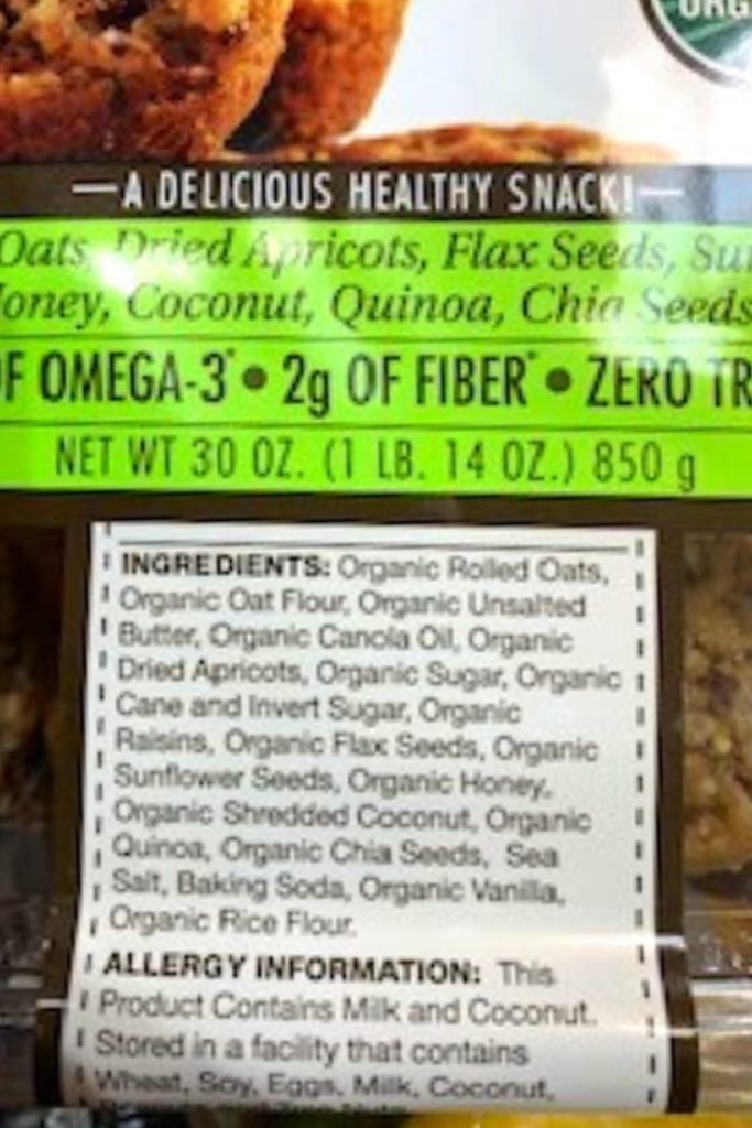 list of ingredients on side of aussie bites from costco package