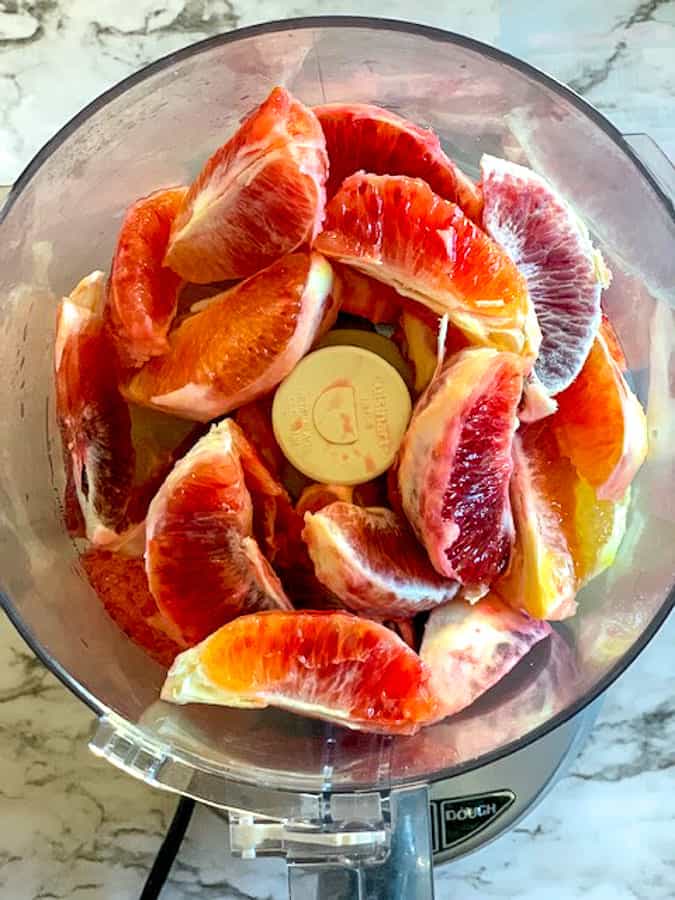 Blood oranges and lemons in the food processor
