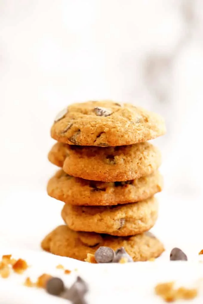 Stack of gluten free pumpkin chocolate chip cookies