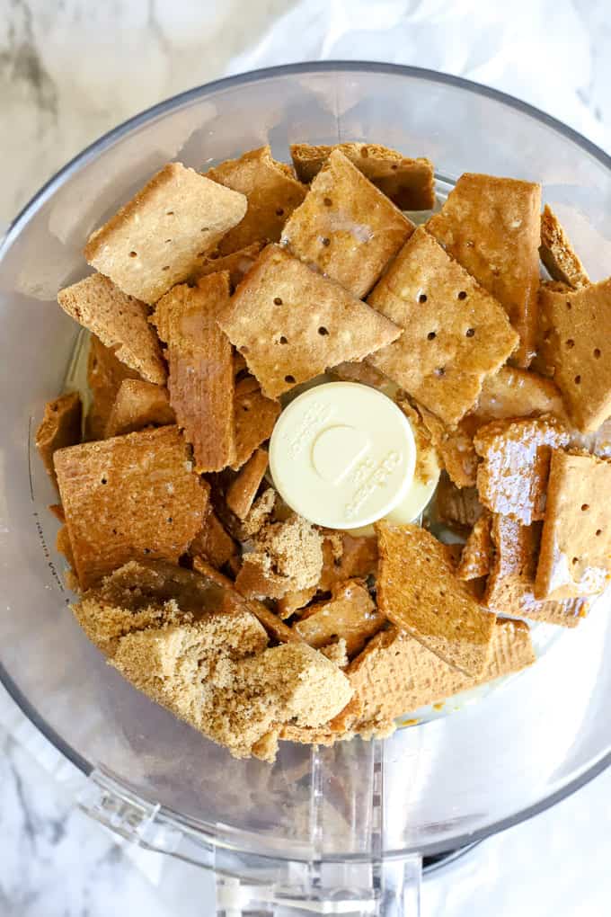 Gluten free graham crackers in food processor for no bake cheesecake crust