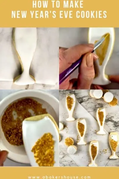 Pinterest collage of images how to make new years eve cookies