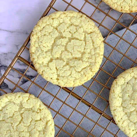 overhead photo of gluten free sugar cookie on wire cooling rack