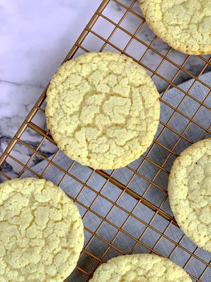 overhead photo of gluten free sugar cookie on wire cooling rack