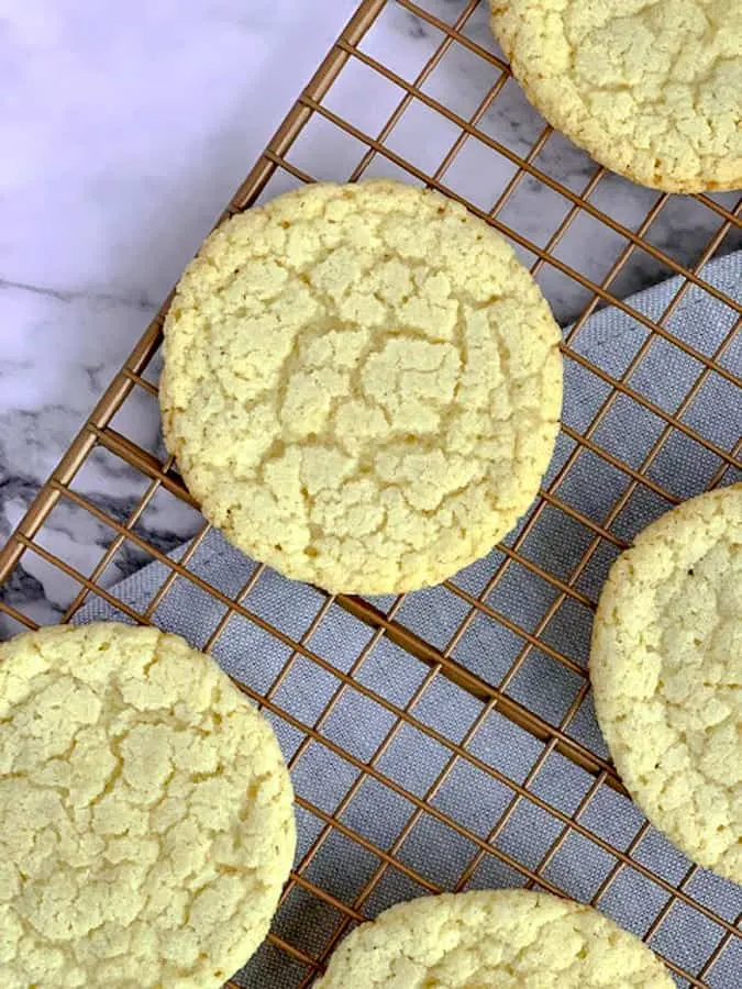 overhead photo of gluten free sugar cookie on wire cooling rack