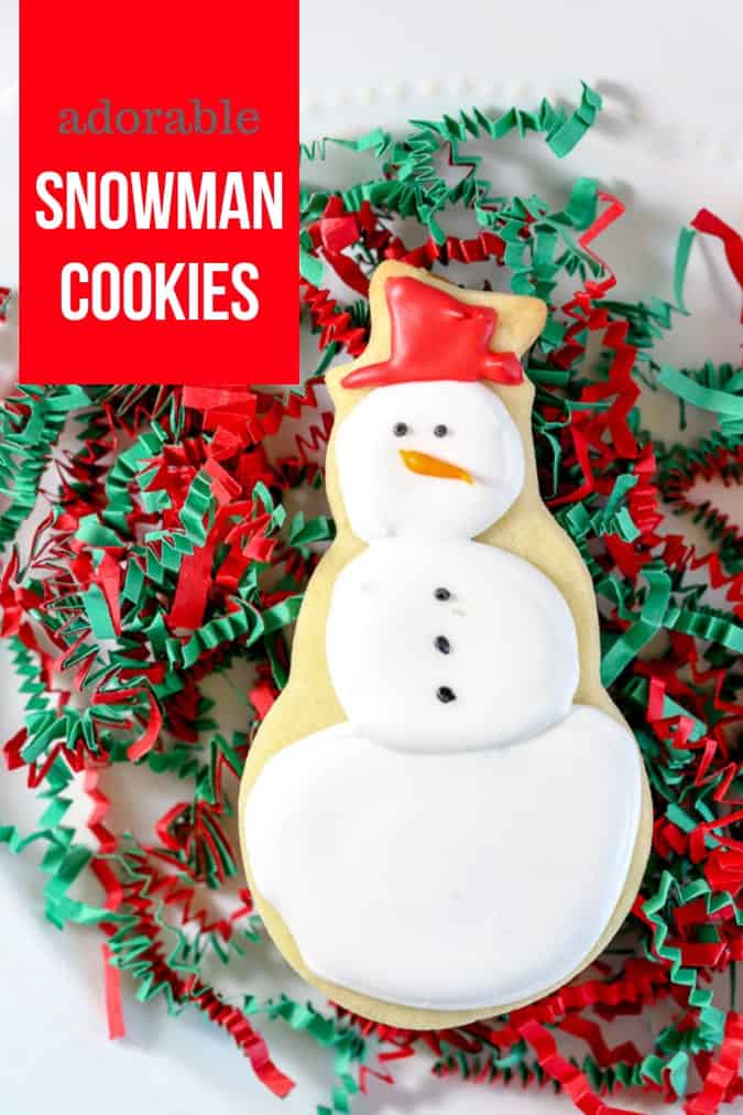 Pinterest image of cut out sugar cookie snowman