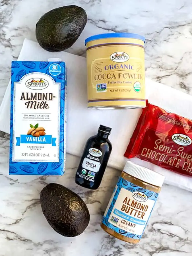 Ingredients from Sprouts for avocado chocolate pudding