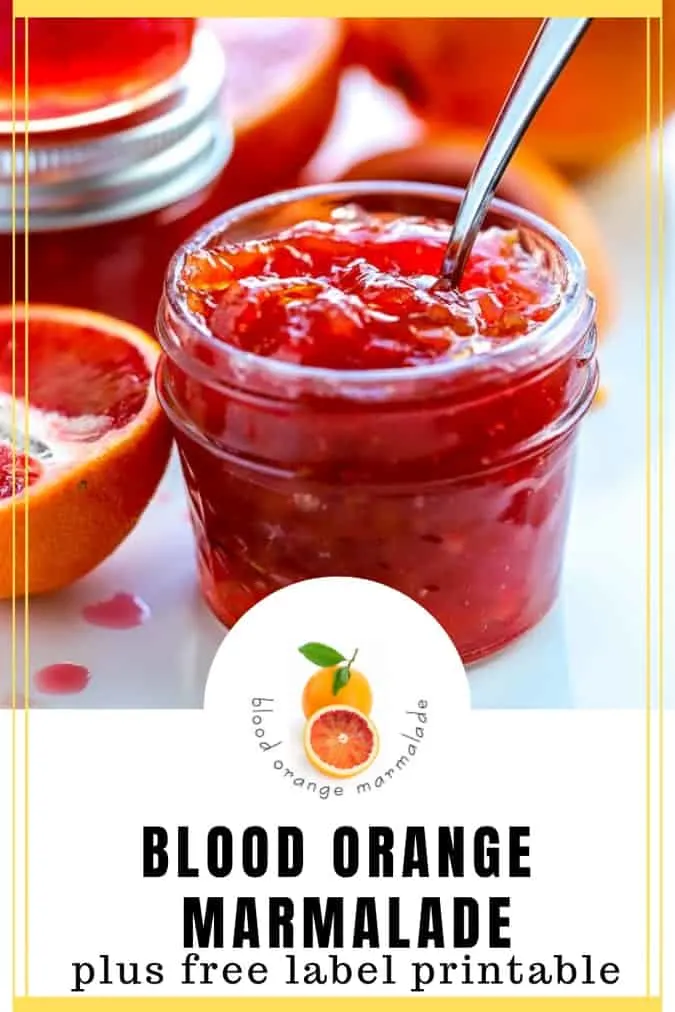 Pinterest image of blood orange marmalade and free printable label for homemade jam