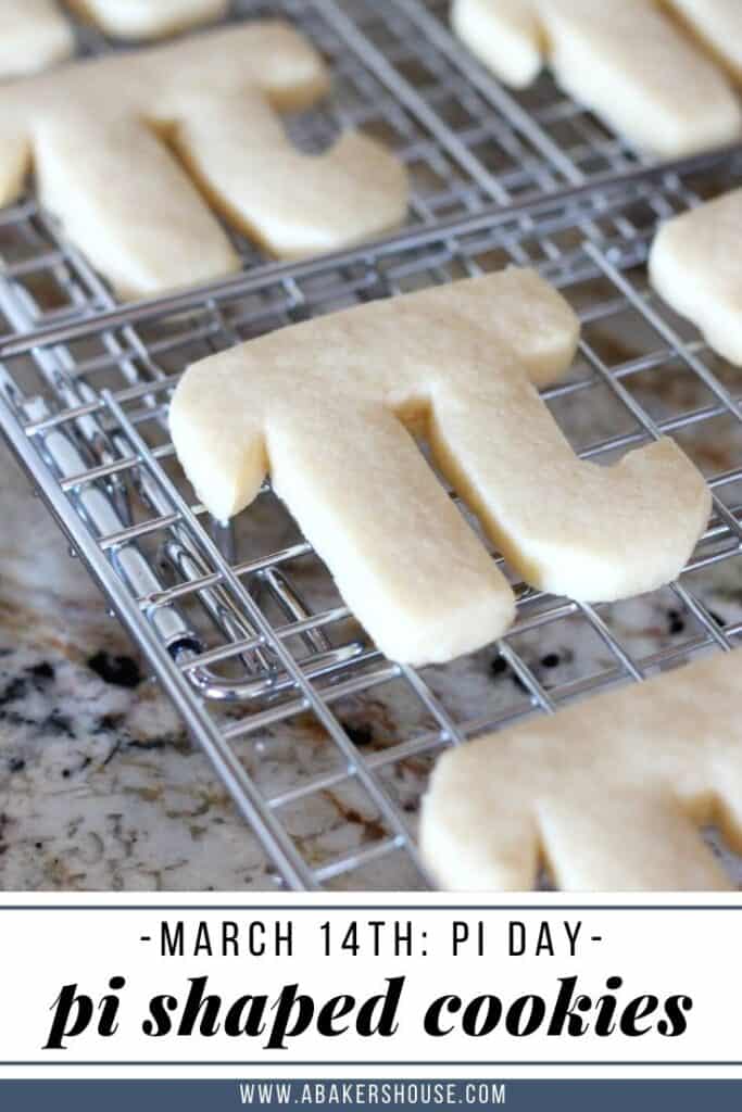 Pinterest image with pi day cookies on wire cooling rack