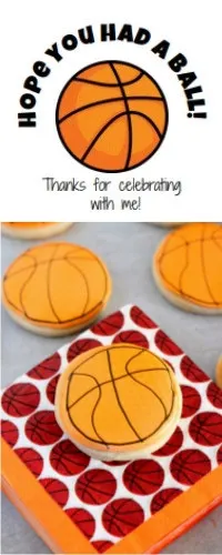 Basketball cookie and printable label for party favors