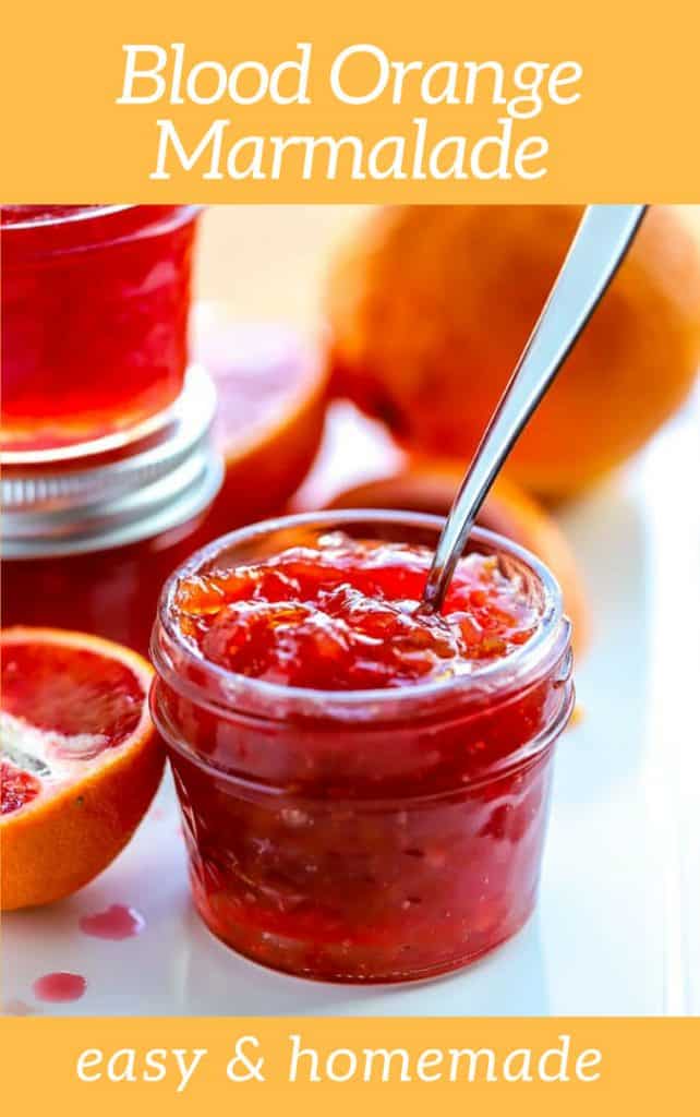 Pinterest image for blood orange marmalade in small mason jar