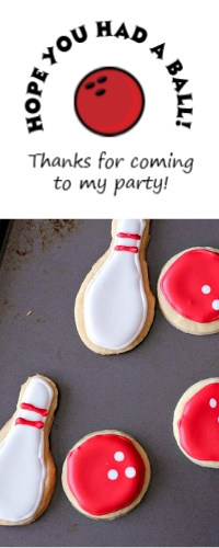 Bowling printable photo and cookies for bowling party