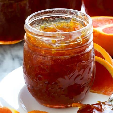 open jar of cara cara orange marmalade homemade jam