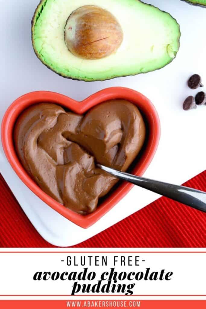 Pinterest image of chocolate avocado pudding with text overlay