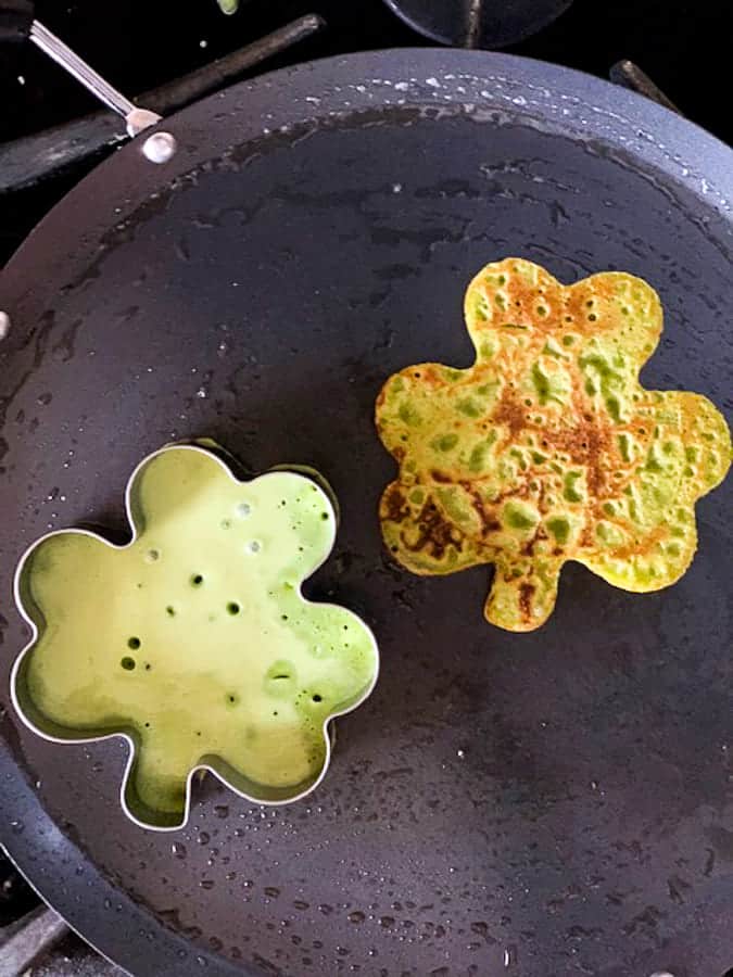 make shamrock shaped pancakes with green spinach pancakes for st patricks day
