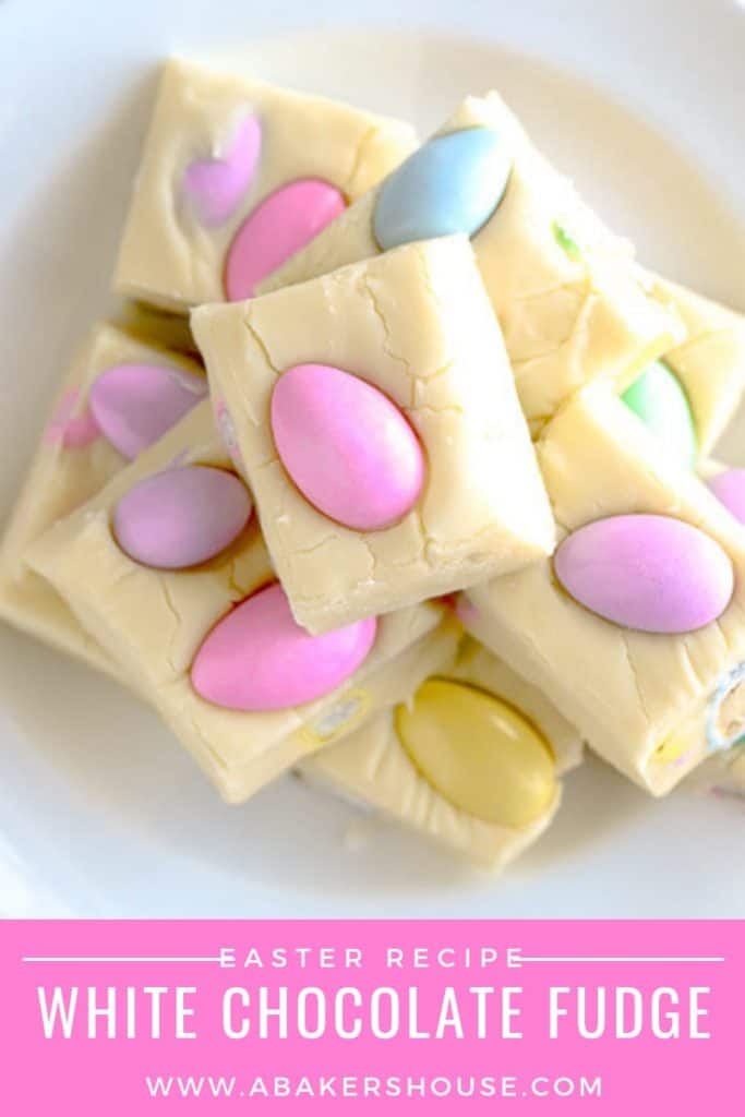 Pastel Jordan almonds on top of squares of white fudge for Easter