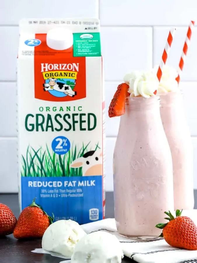 Roasted Strawberry Milkshakes made with Horizon Organic Grassfed milk