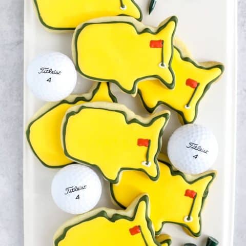 Group of Masters golf cookies on a white plate