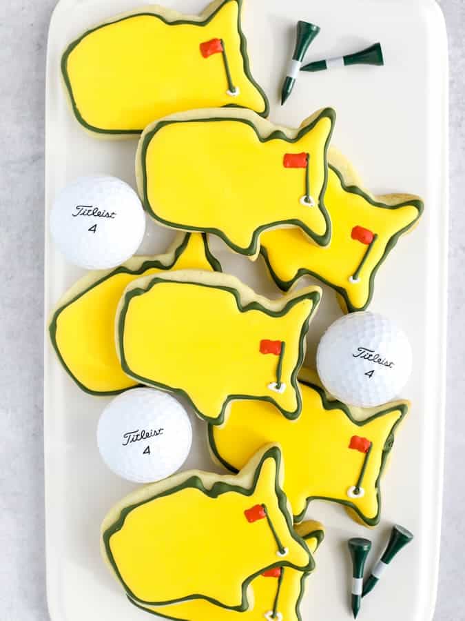 Group of Masters golf cookies on a white plate