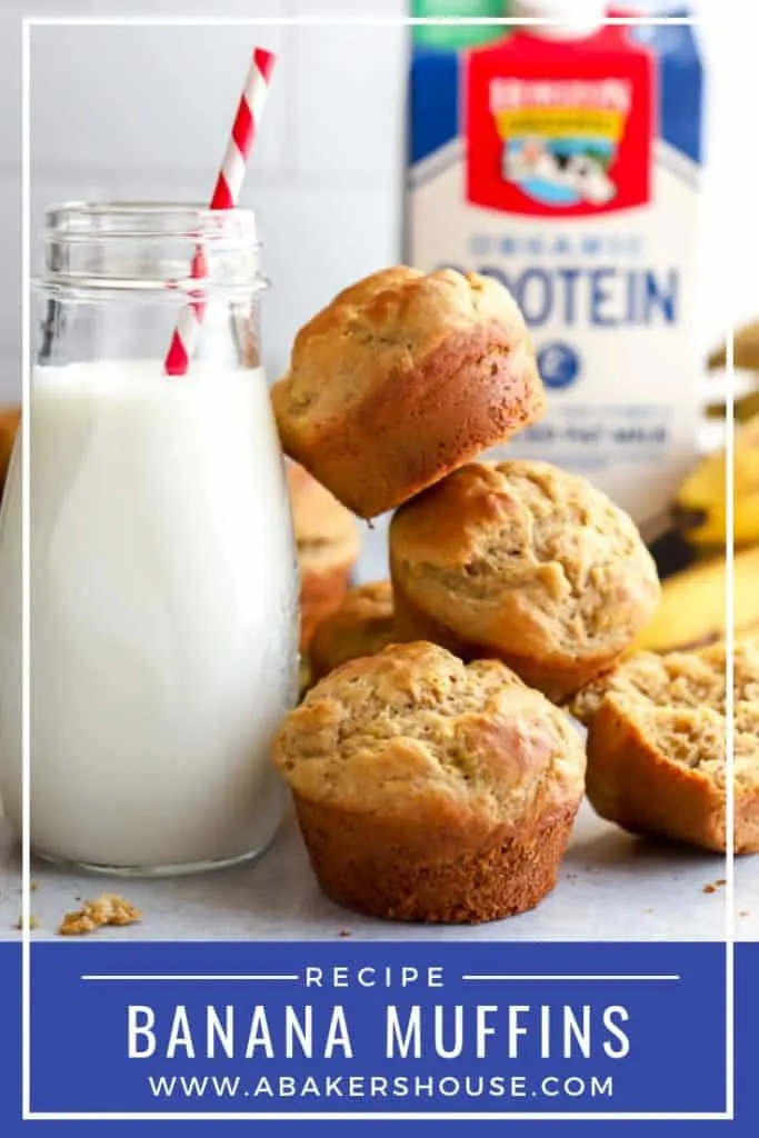 Milk with a tower of banana muffins