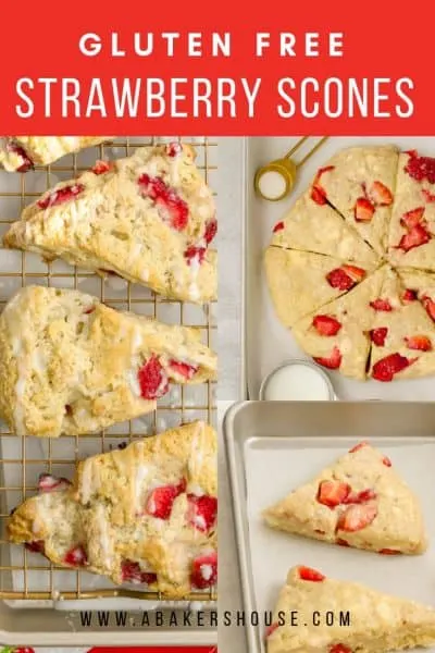 Three photos of steps of making strawberry scones