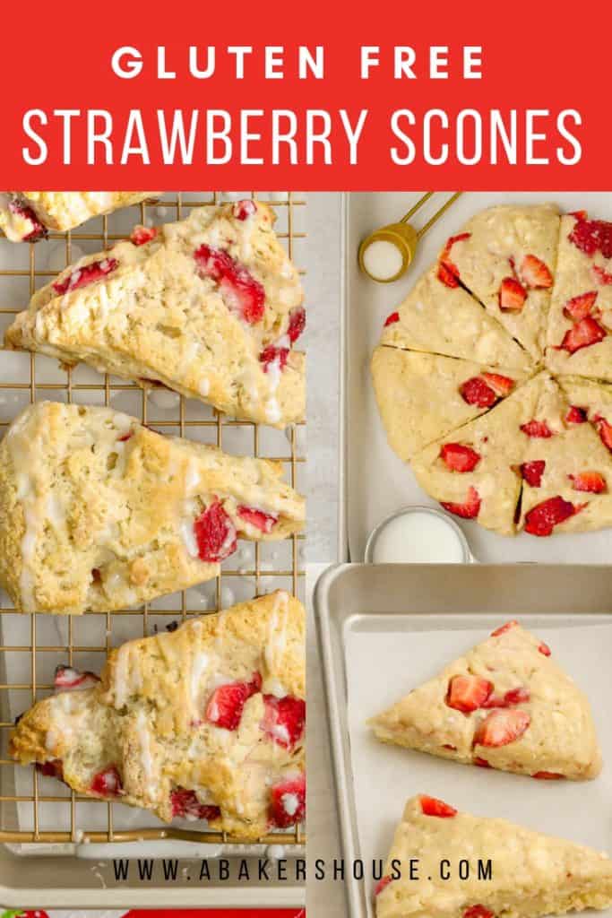 Three photos of steps of making strawberry scones