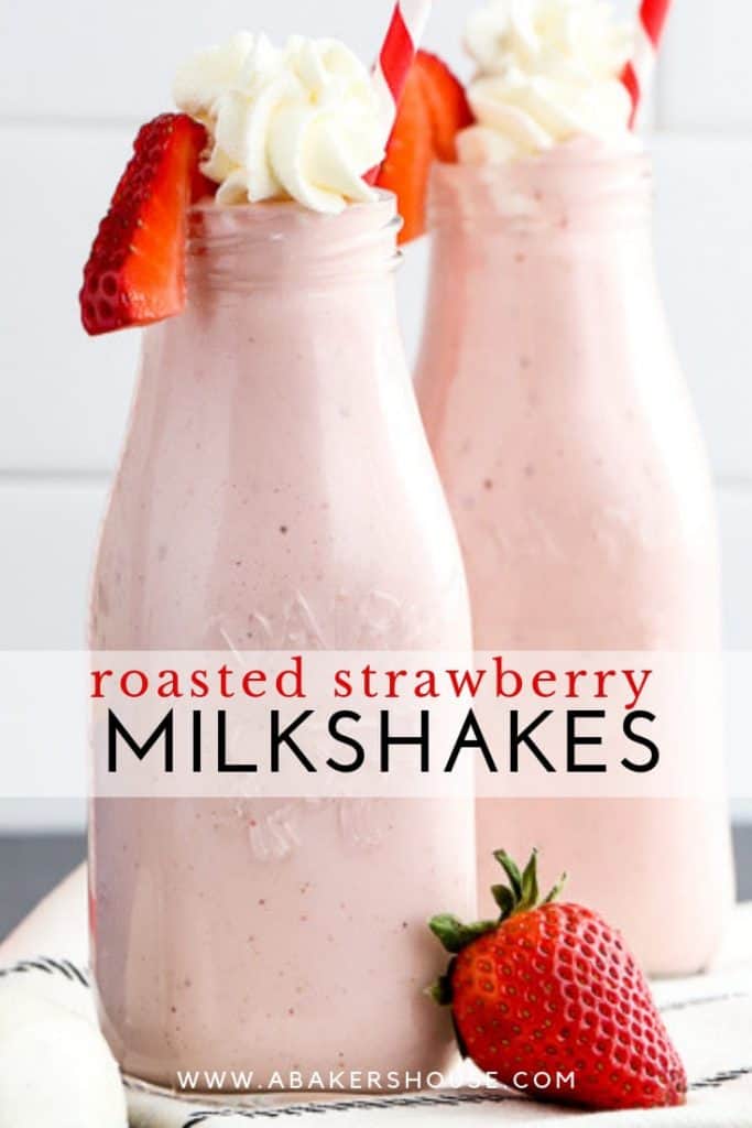 Pinterest image for roasted strawberry milkshakes