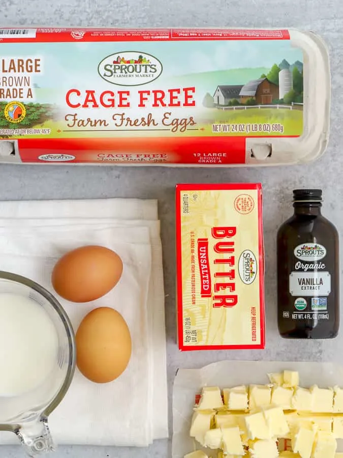 Sprouts Farmers Market wet Ingredients for scones of butter eggs, vanilla