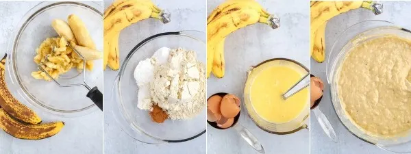Step by step photos to make gluten free banana muffins