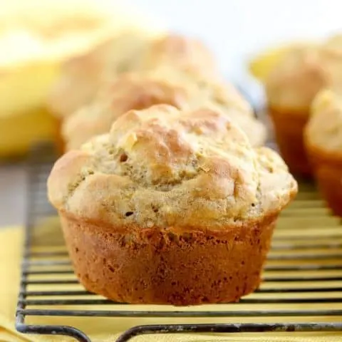 Gluten free banana muffin on wire baking rack