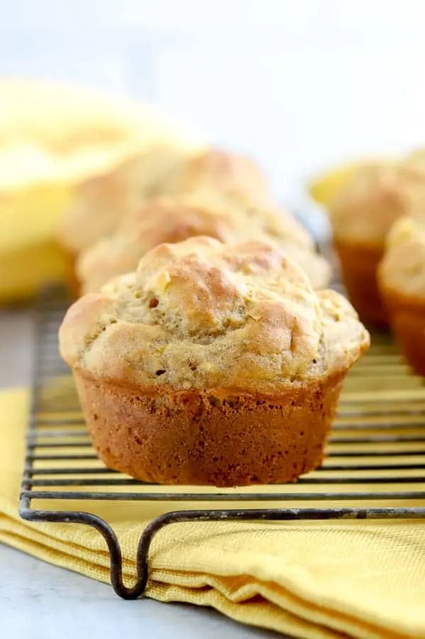 Gluten free banana muffin on wire baking rack