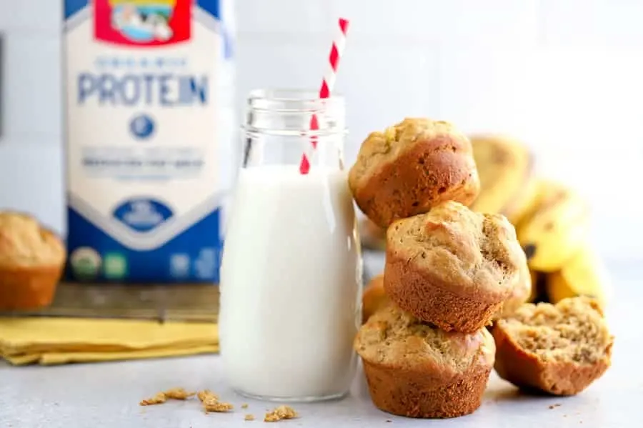 Milk with gluten free banana muffins